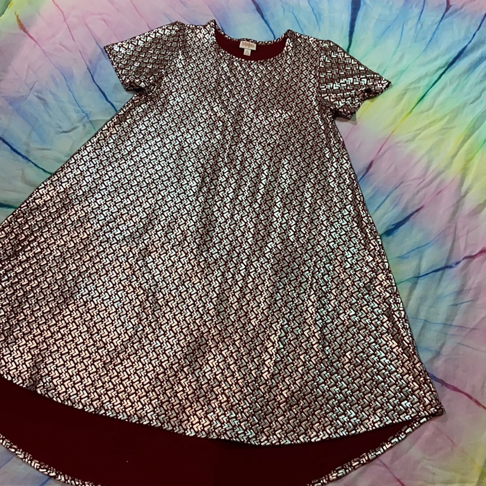 LulaRoe Carly Dress Medium Red Silver Elegant